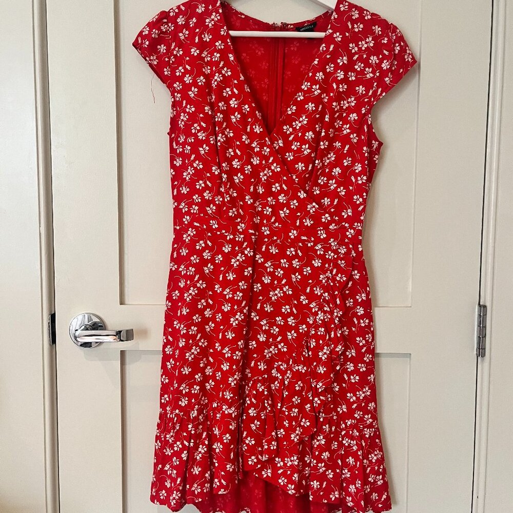 Red J Crew Wrap Dress with White Flowers Size 2